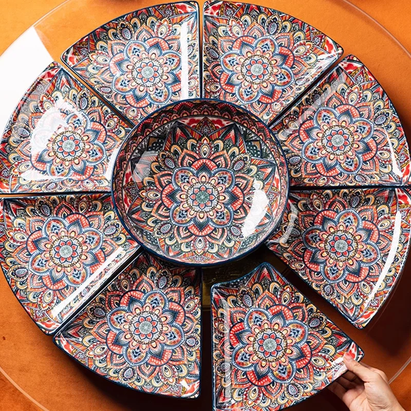 Home Tableware Creative Reunion Platter Tableware Combination Set Bohemian Internet Celebrity Ceramic Tableware