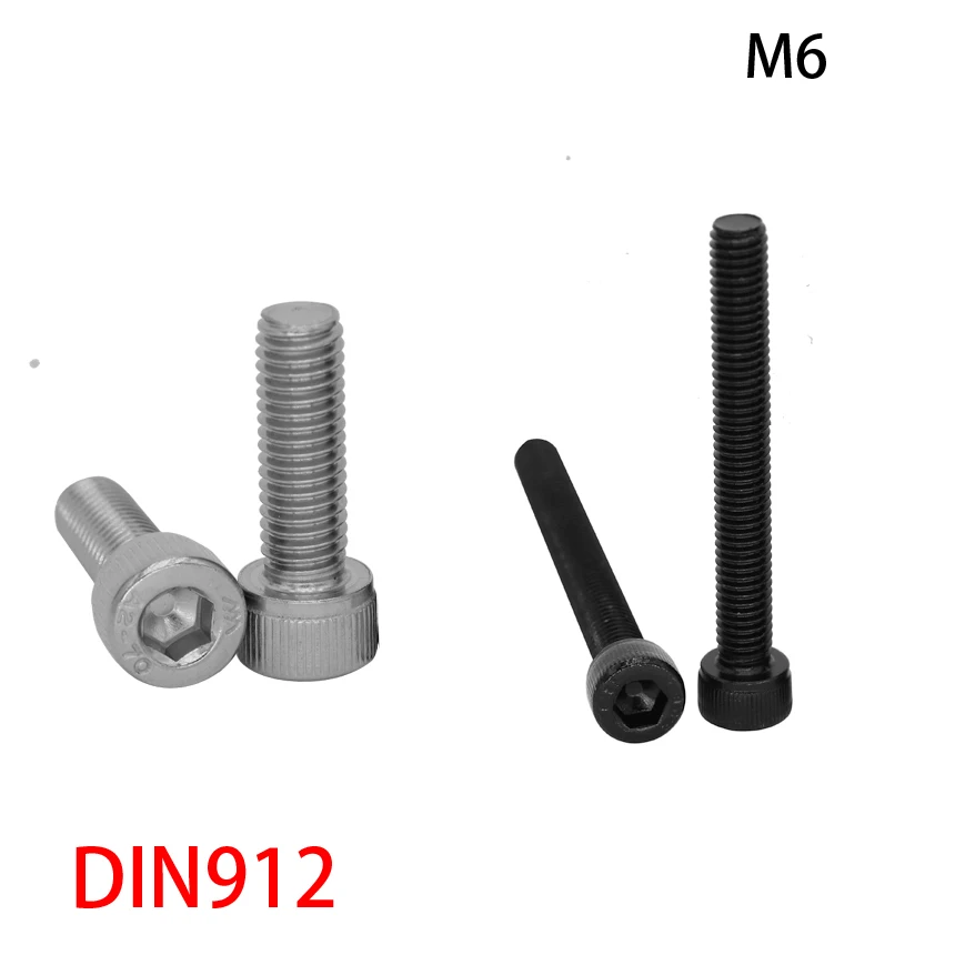 

M6 Metric Thread L=8-100-150-180-200mm DIN912 Black 12.9 Grade 304 Stainless Steel Allen Hex Hexagon Socket Cap Head Screw Bolt