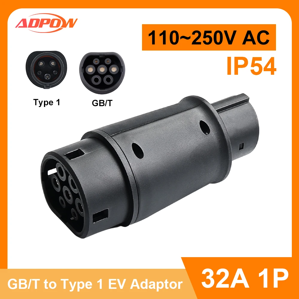 

ADPOW GBT To Type1 Adapter 32A 7.2kw GB/T Female Plug with Type 1 Female Converter J1772 Electric Car For Ford Chevrolet Tesla