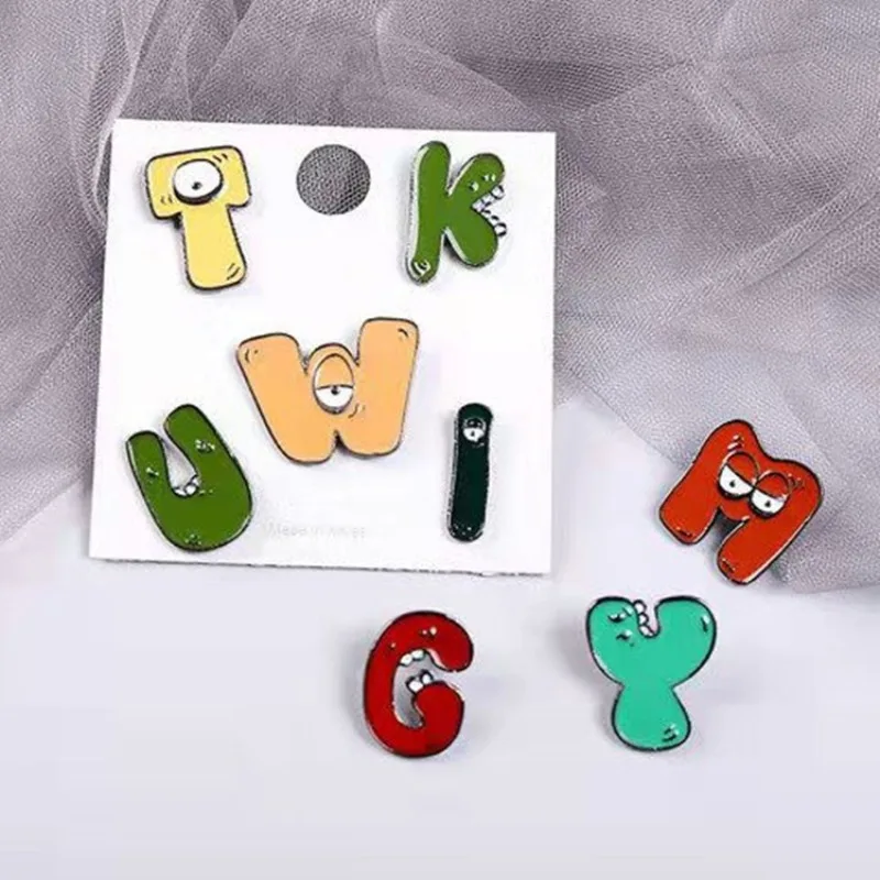 Cartoon A-Z Alphabet Brooch Funny Letter Creative Cute Pin Badge Backpack Accessory DIY Clothes