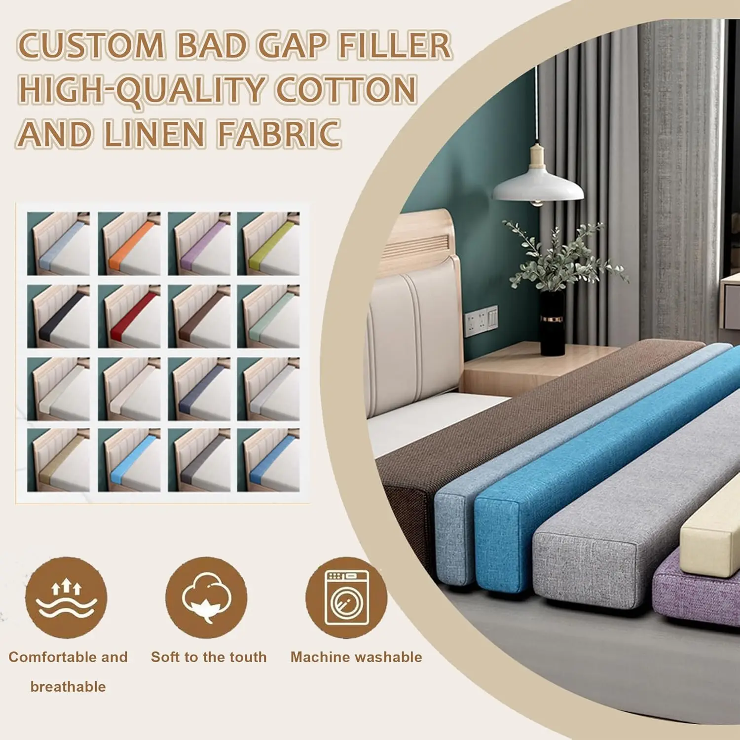 Custom Mattress Bed Gap Filler Bed Extender Headboard Pillow Closed Gap Between Mattress Headboard and Wall Bed Cushion Sofa Pad image 5