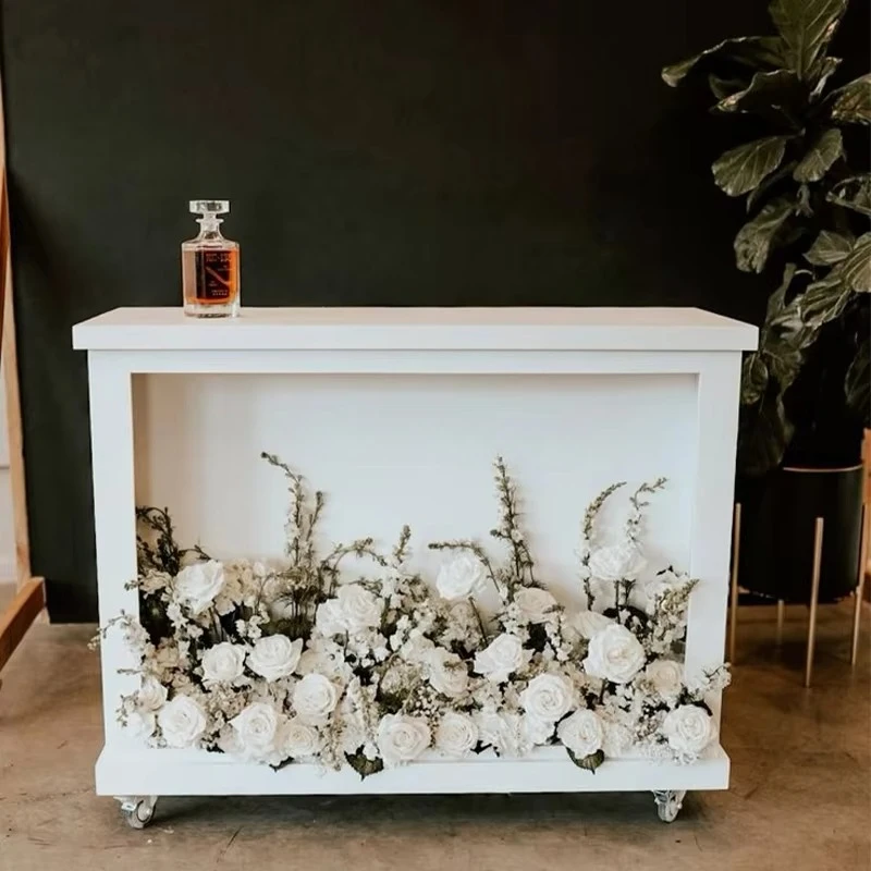 Party event custom mobile bar table flower box wedding reception bar table with wheels for wedding decoration
