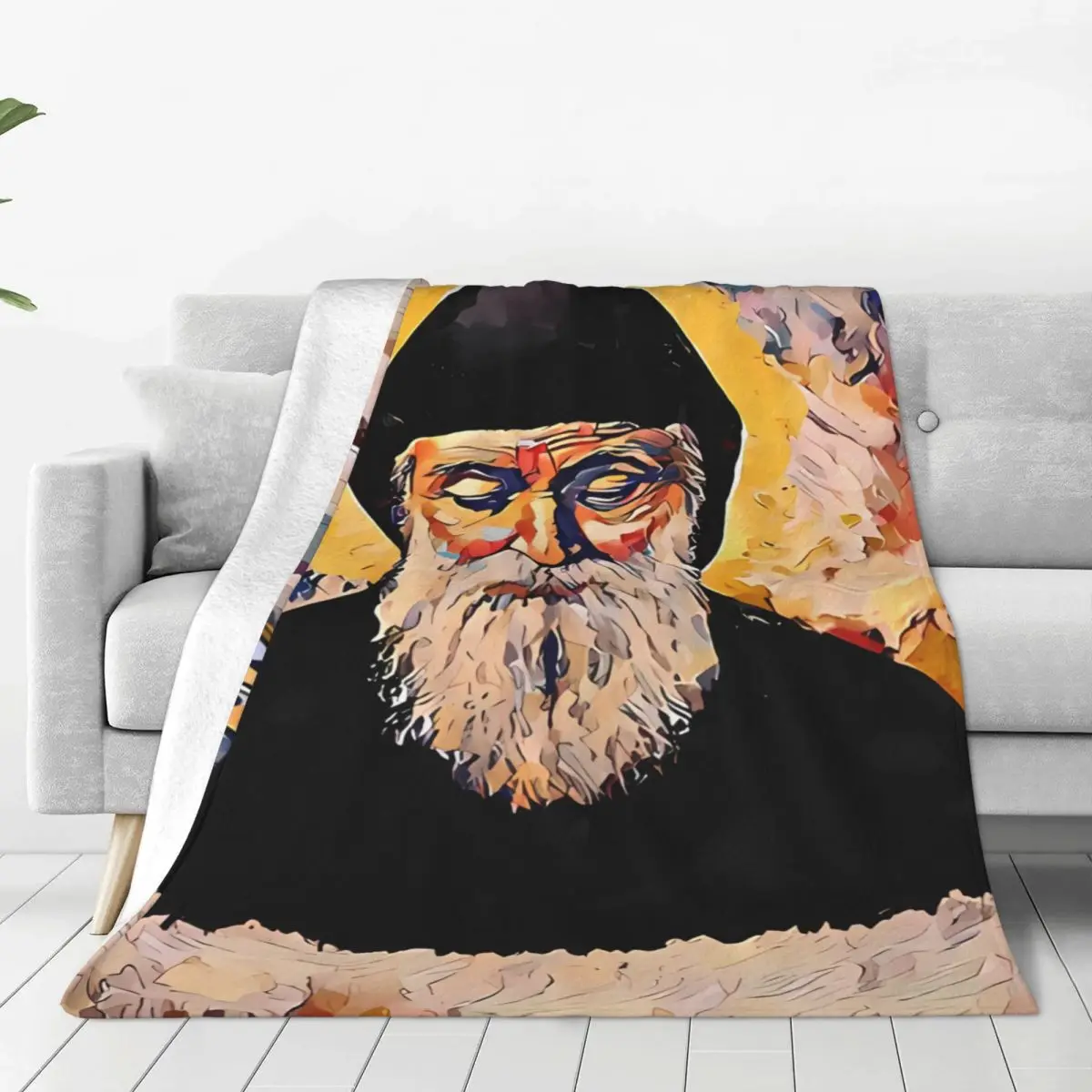 Saint Sharbel مار شربل Blanket Flange Textile Decor Portable Super Soft Throw Blankets for Home Office Plush Thin Quilt