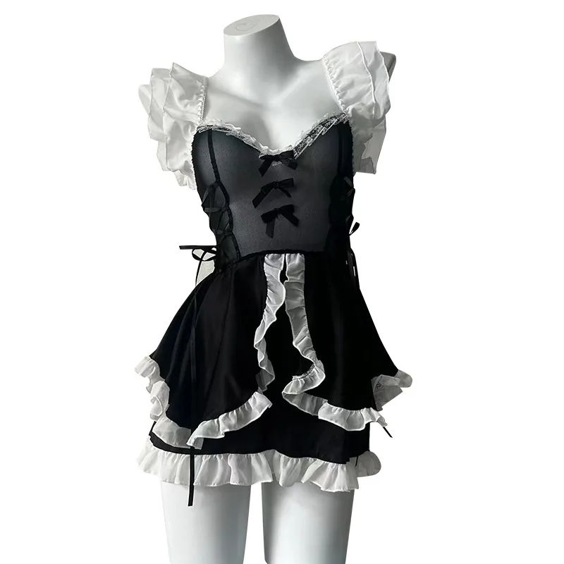 Cosplay Lace Maid Costumes Plus Size Sexy Lingerie Kawaii Cute Sling Dresses Porno See-through Skirt Anime Women Waiter Roleplay