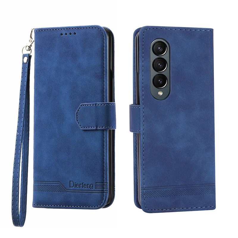 Flip Leather Phone Case For Samsung Galaxy Z Fold 4 3 5G Case Luxury Skin Sensation Wallet Card Cover Strap