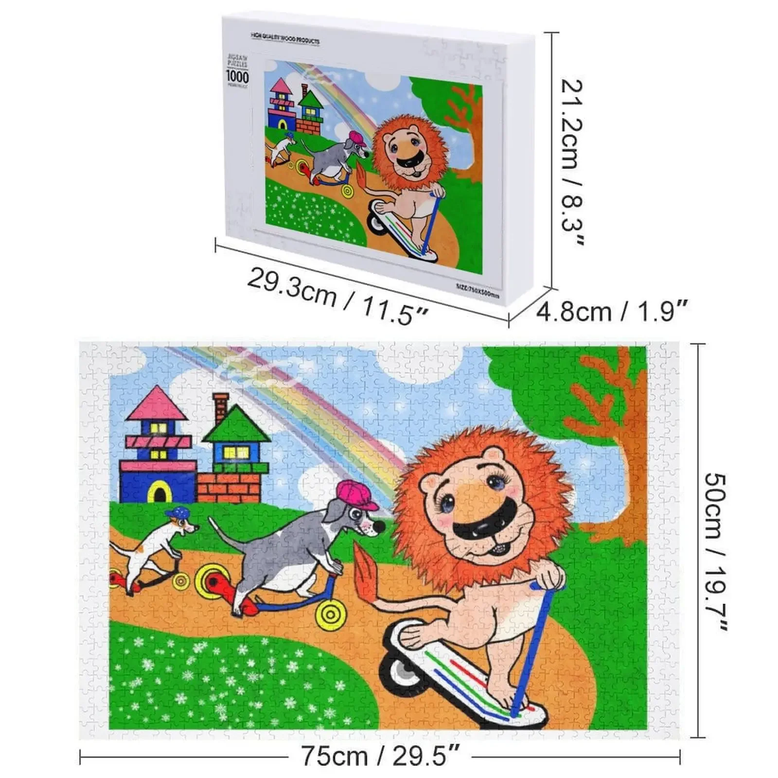 Animales - perros y leones - Montar un scooter Rompecabezas Nombre personalizado Rompecabezas de madera personalizado