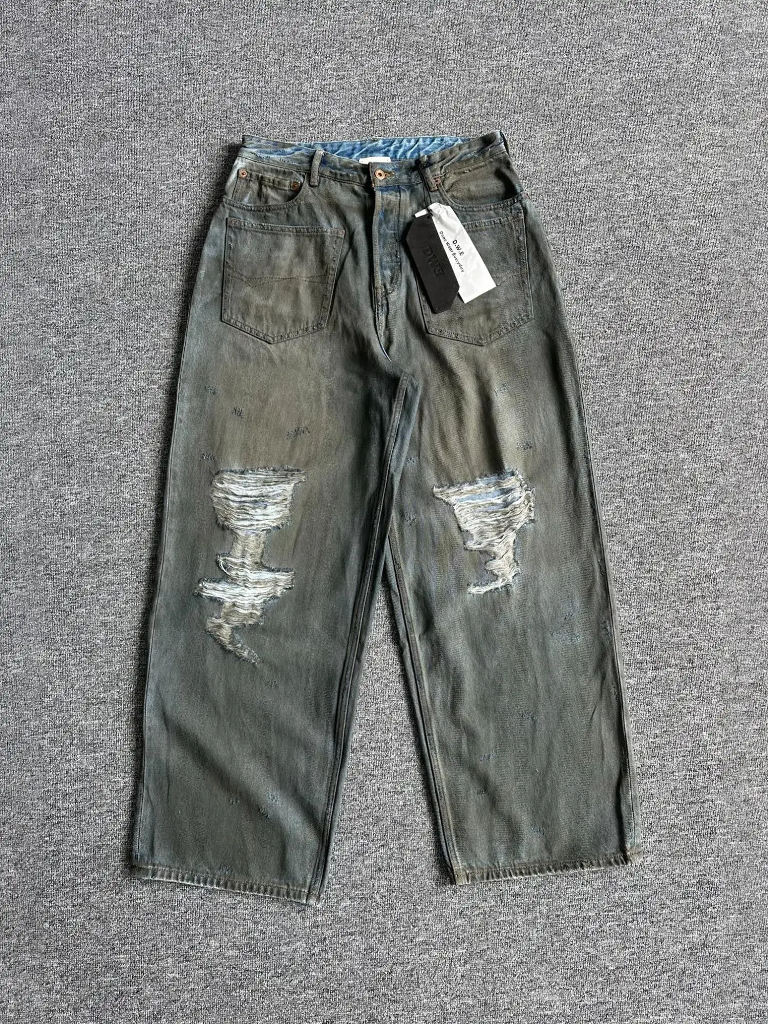 

Retro Washed Mud Dye Loose Fit Men's Jeans with Pocket Design Straight Leg Casual Trousers for Teenagers All Seasons Wear