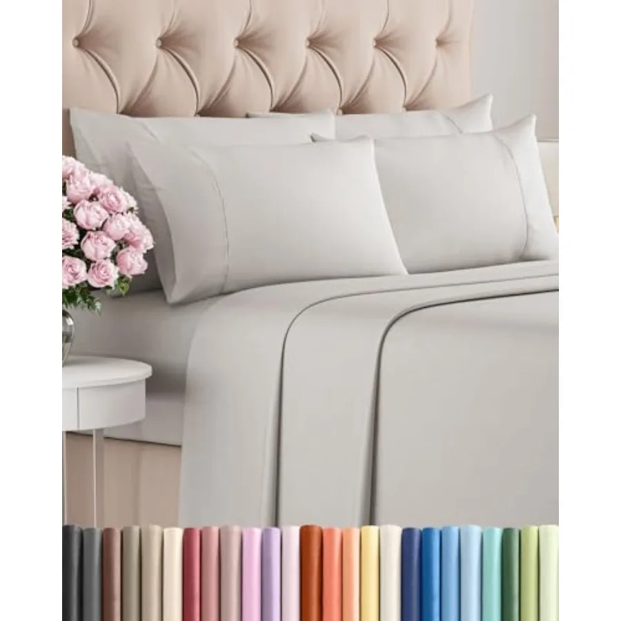 

Queen 6 Piece Sheet Set - Comfy Breathable and Cooling - Ultra-Soft Hotel Luxury Bedding Set w/ 8-16 Inch Deep Pockets - 1 Flat