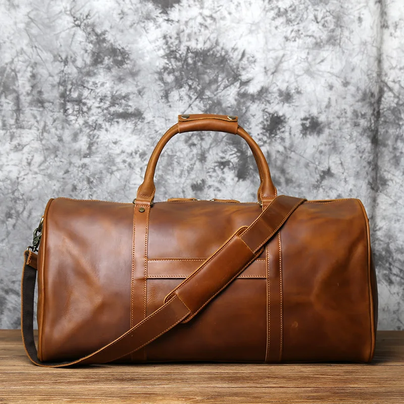 NZPJ männer Retro Leder Große-kapazität Reisetasche Crazy Horse Leder Handtasche Top Schicht Rindsleder Business Reise Schulter tasche – Detail 5