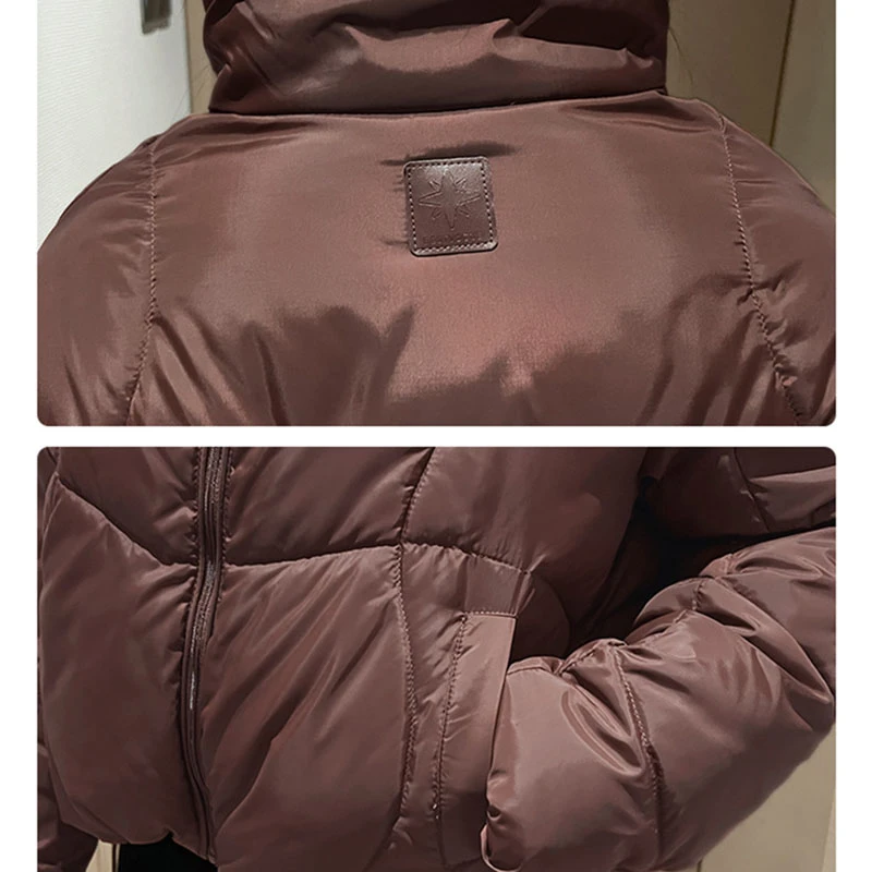 Fashion New Short Parka Coat 2025 Winter Cotton Padded Jackets Stand Collar Long Sleeve Thick Bread Clothes Solid Casual Outwear