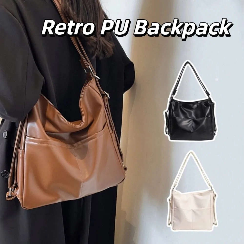 

Simple PU Retro PU Backpack Three uses Shoulder Bag Solid Color Shoulder Bag Handbag Large Capacity Retro Crossbody Bag Lady