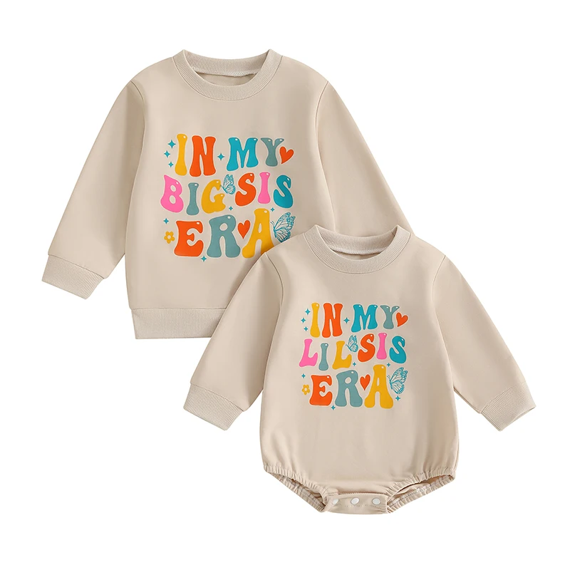 

Sisters Outfit Matching Set Long Sleeve Crew Neck Letters Print Sweatshirt and Romper