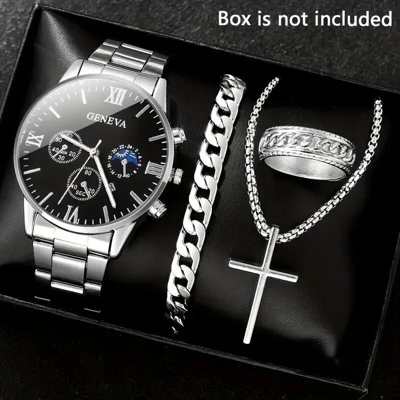 4pc men's quartz watch + bracelet jewelry set, featuring different dials, the perfect gift for brothers and family members