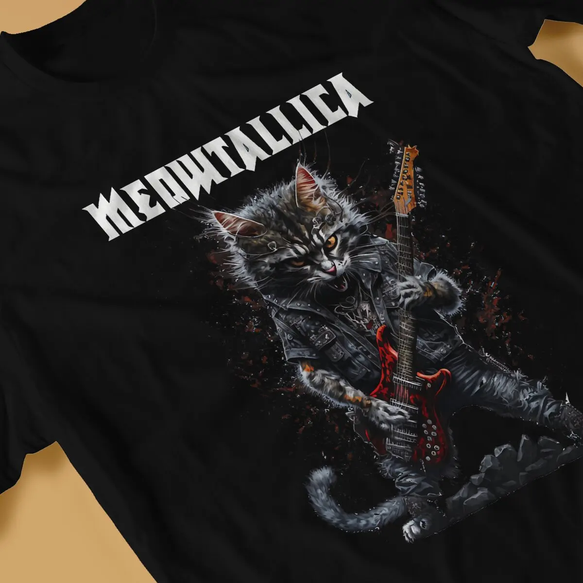 Meowtallica T-Shirt Men Heavy Mental Cat Meme Creative 100% Cotton Tee Shirt O Neck Short Sleeve T Shirts Original Clothing