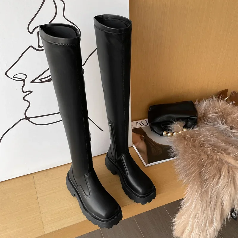 Thick Sole Women Over-the-knee Boot Thigh High Boots Winter 2023 New Female Long Boots Platform Chunky Heels Ladies Autumn Shoes