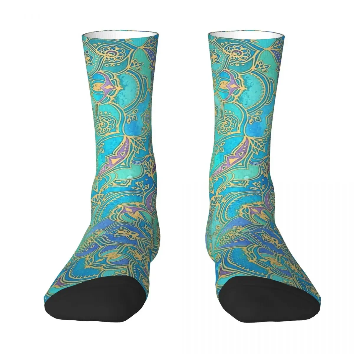 Sapphire & Jade Stained Glass Mandalas Socks Harajuku Super Soft Stockings All Season Long Socks Accessories for Unisex Gifts