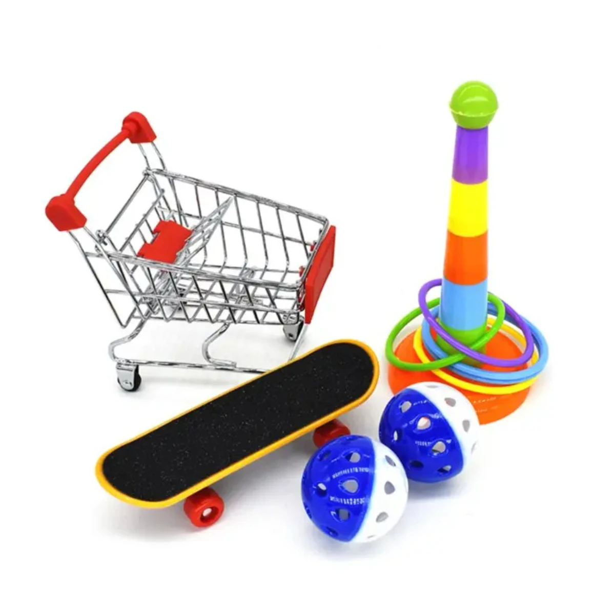 

5Pcs/Set Parrot Training Toys Mini Shopping Cart Training Rings Skateboard Stand Perch Chewing Toy Cockatiel Pet Bird Supply