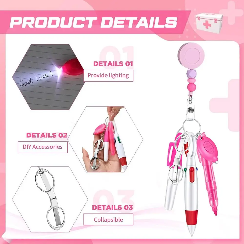 Accesorios Cordón Paquete de bolígrafos de enfermera Llavero desmontable Juego de insignias de enfermera Rotulador de escritura suave