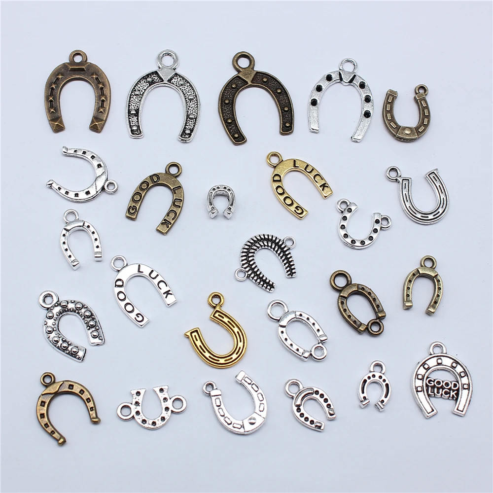 20 sztuk Charms Lucky Horseshoe powodzenia antyczny brąz srebrny kolor wisiorki DIY ustalenia tybetańska biżuteria rzemieślnicza