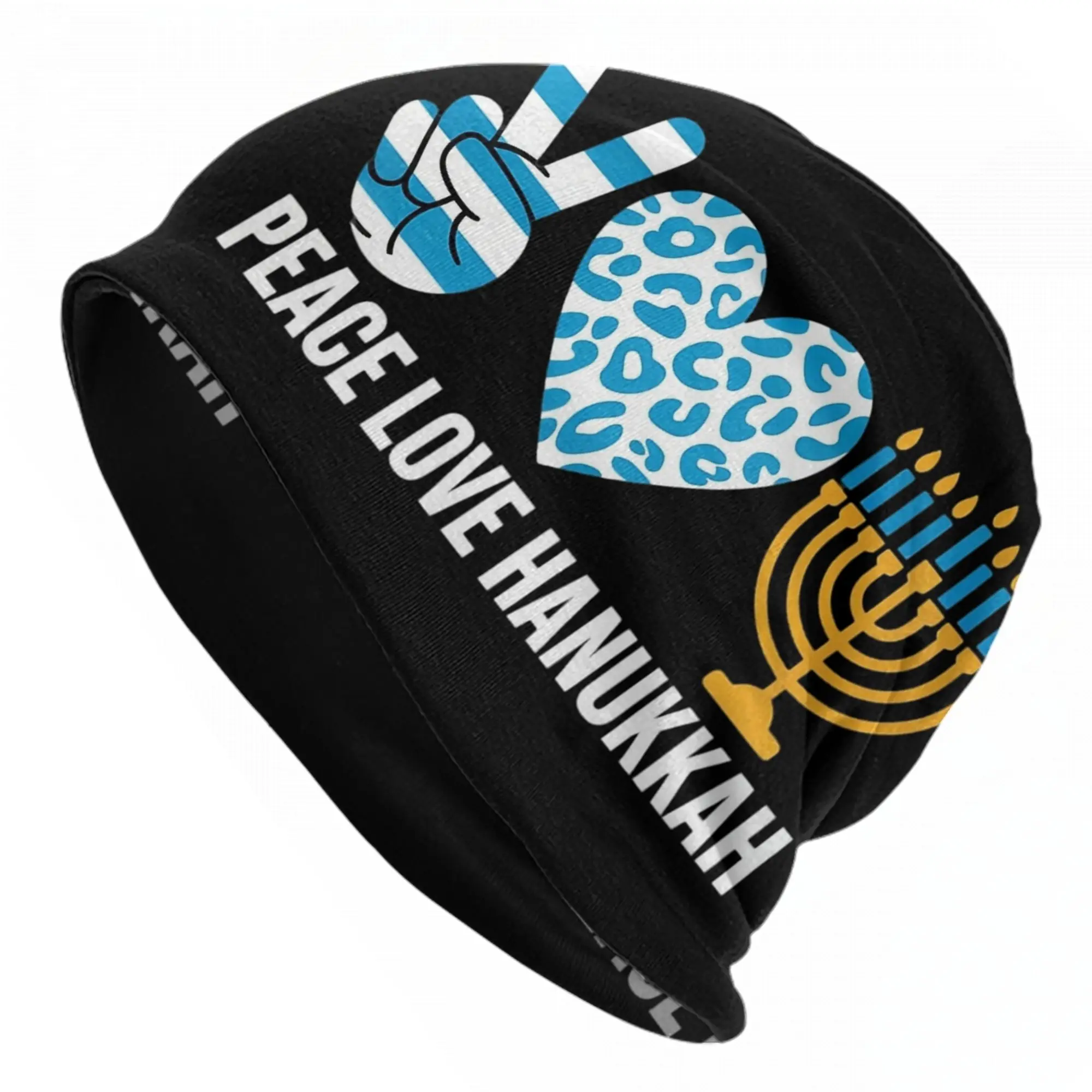 Peace Love Hanukkah Jewish Chanukah Bonnet Hat Autumn Winter Outdoor Skullies Beanies Hat  Unisex Warm Thermal Elastic Cap