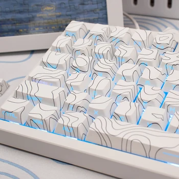 131 키 키 캡 세트 고도 라인 흰색 검정색 측면 밝은 인쇄 PBT 체리 프로필 염료 하위 MX 게이머 기계식 키보드