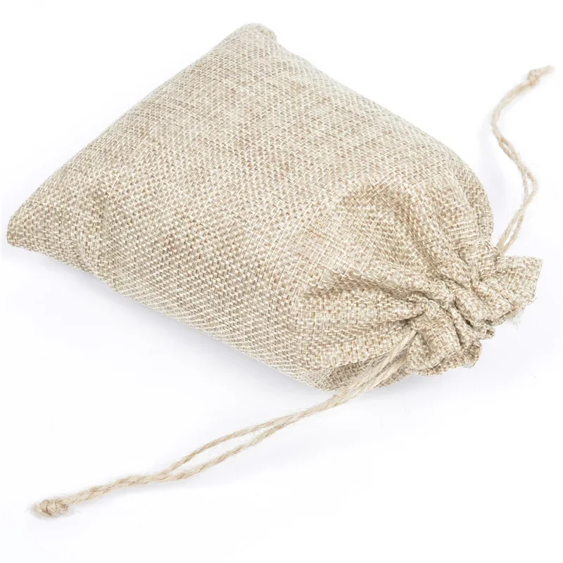 10pcs/lot Multi Size Natural Linen Burlap Bag Jute Gift Bag Drawstring Gift Bags With Handles Gift Packaging Party Candy Bags