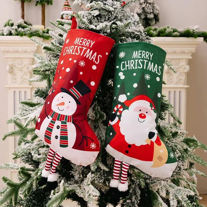 Calze regalo di babbo natale stampate colorate borsa regalo pupazzo di neve ciondolo appeso a gamba verde rossa decorazioni natalizie per la casa di