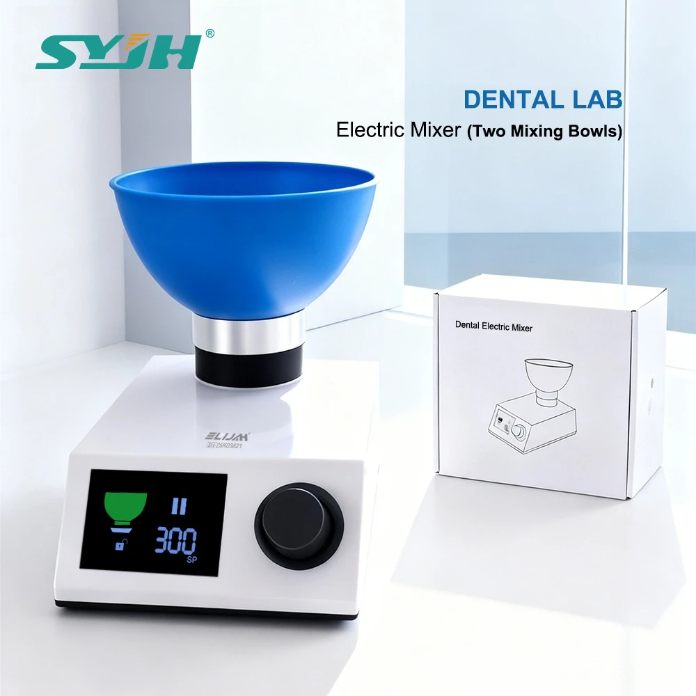 SYJH 5-300 RPM Low-Noise Dental Alginate Automatic Mixer with 2Pcs Mixing Bowl Gypsum Blender Forward/Reverse Function Dentistry