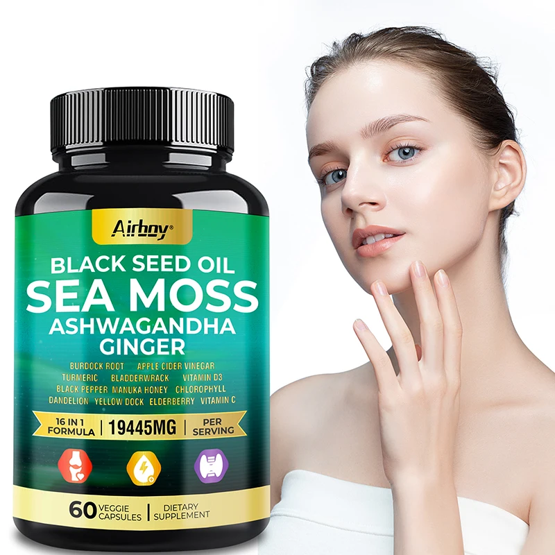 

Nature Muscle Recovery and Endurance Supplement for Men and Women, Sea Moss Black Seed Oil Ashwagandha Supplement,Skin Whitening