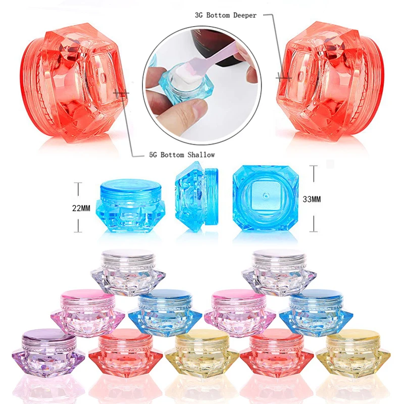 10pcs 3g/5g Plastic Diamond Shaped Cosmetic Jars Skin Care Containers Lotion Bottle Vial Face Cream Sample Pot Nail Art Gel Box