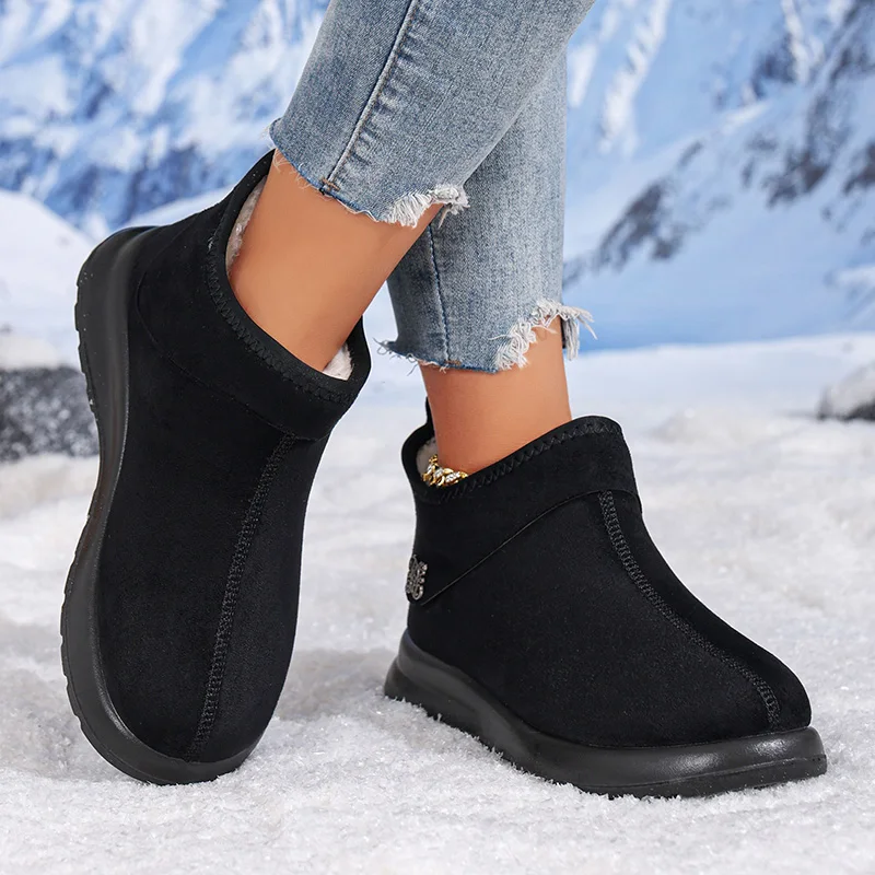 أحذية الثلوج المبطنة بالصوف لشتاء 2025 الأكثر مبيعًا للنساء، أحذية قطنية بسيطة متعددة الألوان غير قابلة للانزلاق ونعل سميك، أحذية قصيرة دافئة ومريحة #4