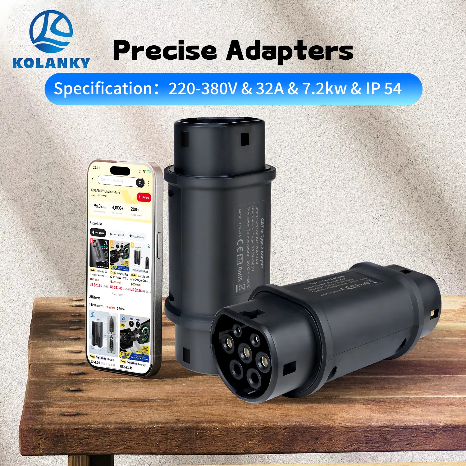 

Kolanky EV Charger Adapter 32A 7.2/22KW GBT To Type 2 Adaptor Home Charging Type 2 Electric Vehicle Cars GBT To Type 1 Adapter