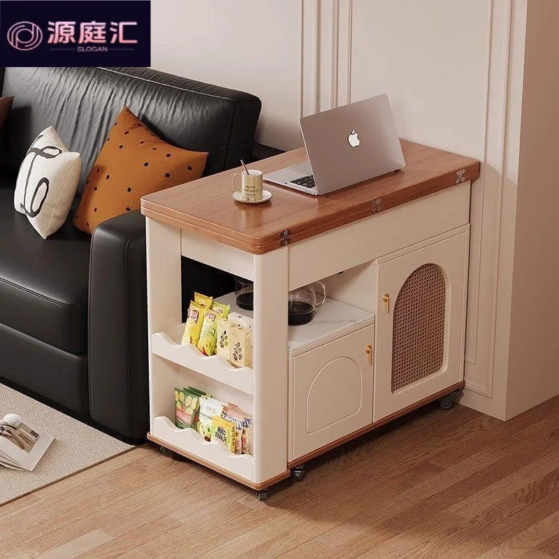 Movable coffee table Tea cart Multifunctional 360-degree rotation Small apartment with kettle Household telescopic folding tea t