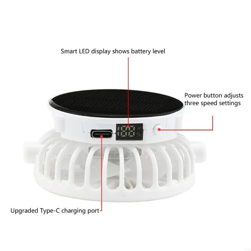 

Перезаряжаемый небольшой вентилятор 1000 мАч охлаждающий гаджет Солнечный портативный вентилятор Пластик -текстура для на N58D