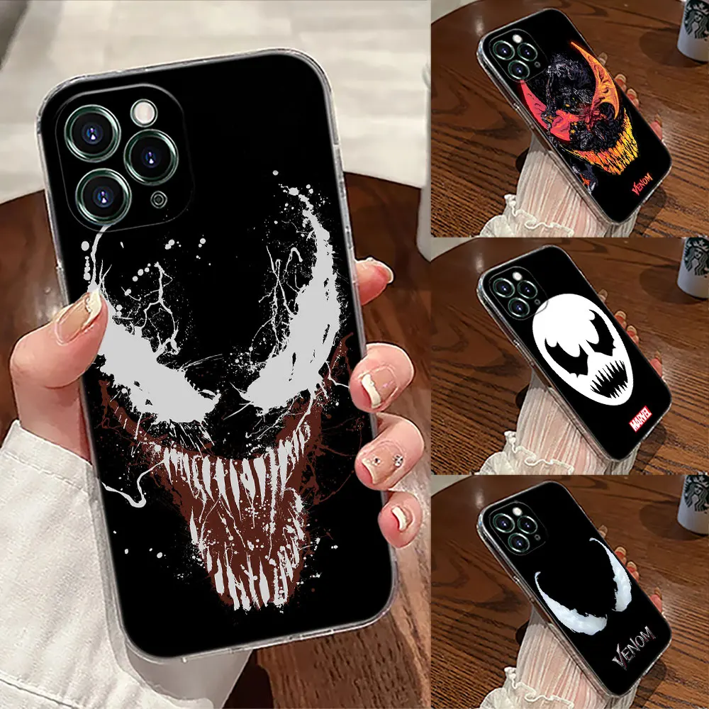 

Venom Art Logo Transparent Case For Apple iPhone 17 16 15 14 13 12 11 Pro Max 16 Plus 16E 17Air 17Pro Phone Cover Silicone Funda