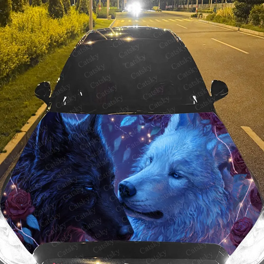 Floral Wolf Car Hood Stickers - Self-Adhesive, Waterproof and Durable Vinyl Wrap, Decorate And Protect Your Car - The Gift For C