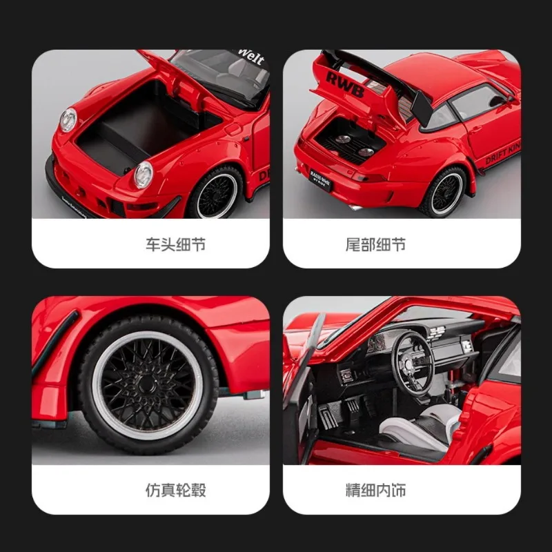1:22 Scale RWB 993 Diecast Model Car with Light Sound Pull Back Replaceable Rear Wing Collectible Gift for Hobbyists view 2