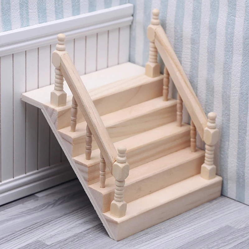 1:12 Dollhouse Miniature Handrail Staircase Wooden Scene Plain Stairway Models Mini Stair Furniture Room Decor