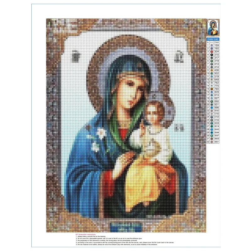 5D DIY Diamond Painting Jesus Virgin Mary Full Round Diamond Mosaic Religious Diamond Embroidery Kit Rhinestone Home Decoration