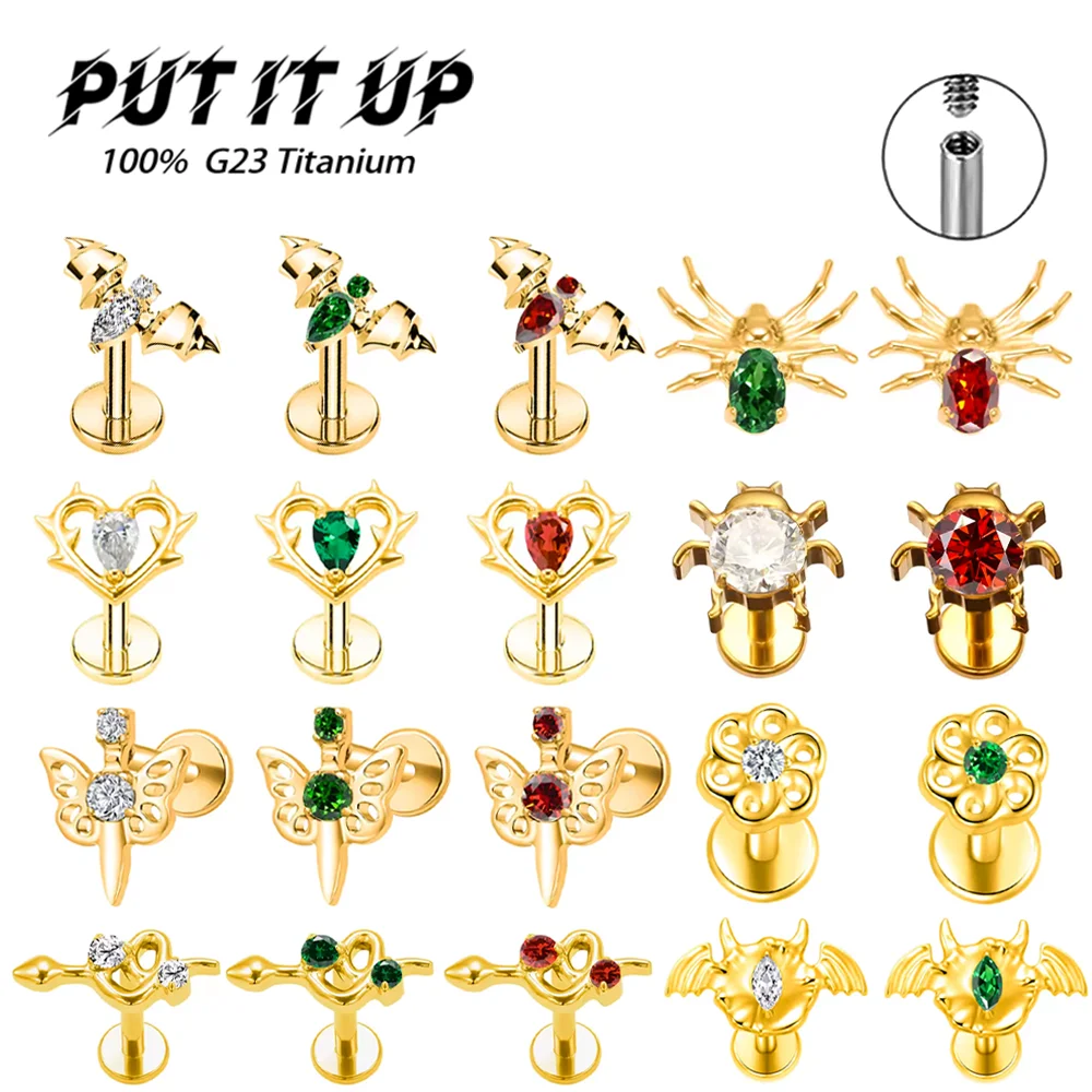 

F136 Titanium Alloy Medical-Grade White/Red/Green Zirconia Earring Set Niche & Unique Style Ear Cartilage & Lip Piercing Jewelry