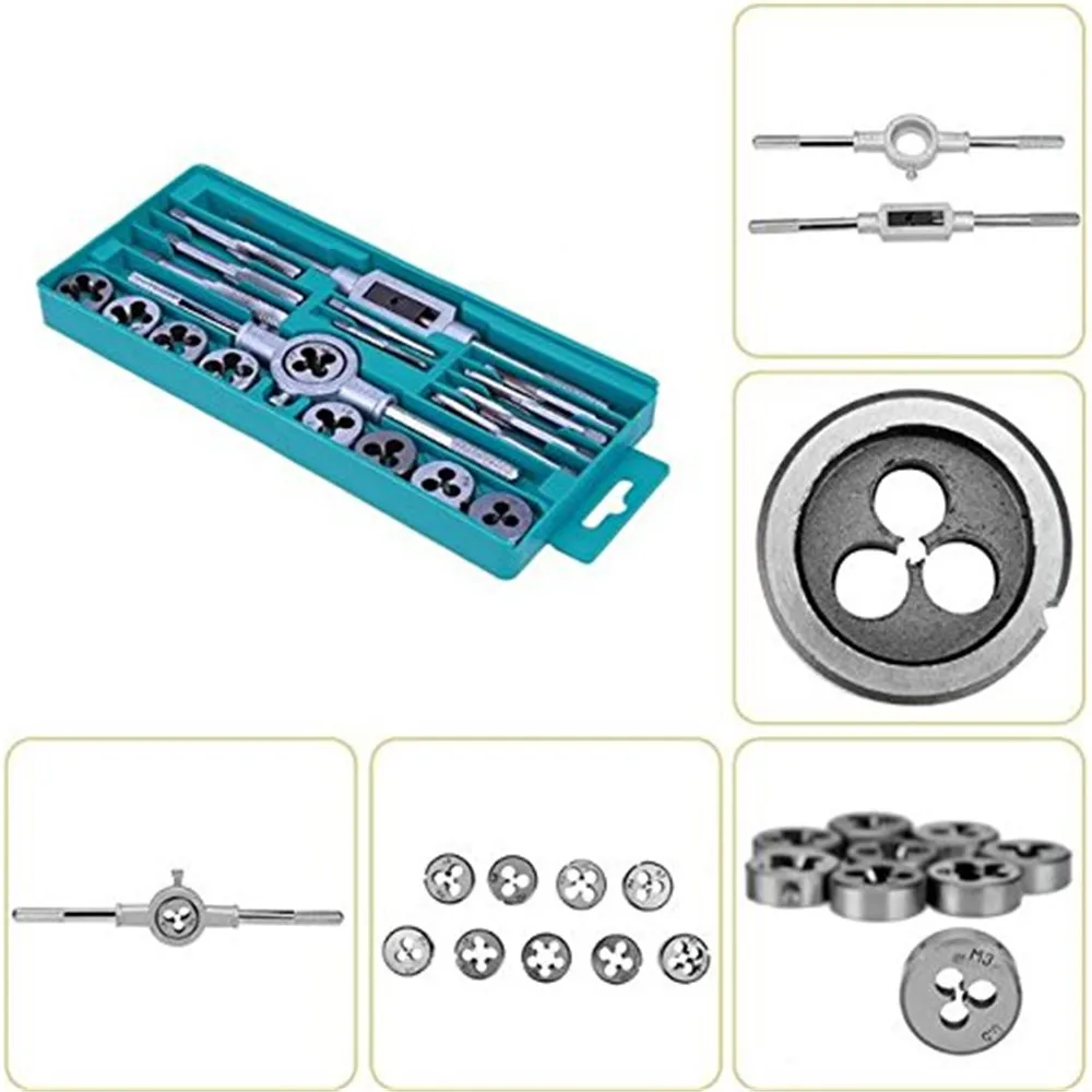 

Hand tools 20pcs high quality tap and die set metric thread tap and dies adjustable tap wrench1/8-1/2 3mm-12mm