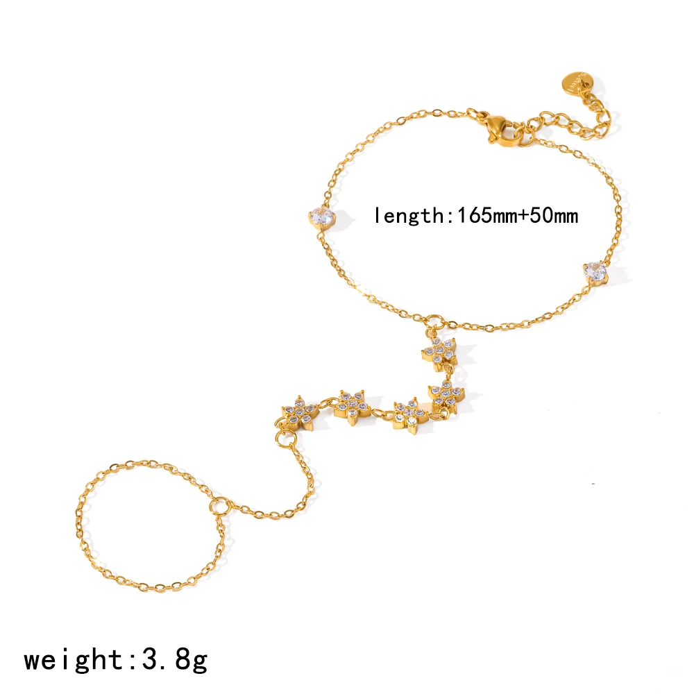Modisches Design Wasserdichtes 18k Vergoldetes Edelstahl-Zirkon-Fingerarmband Stilvolle Handrücken-Kette Schmuck – Detail 5
