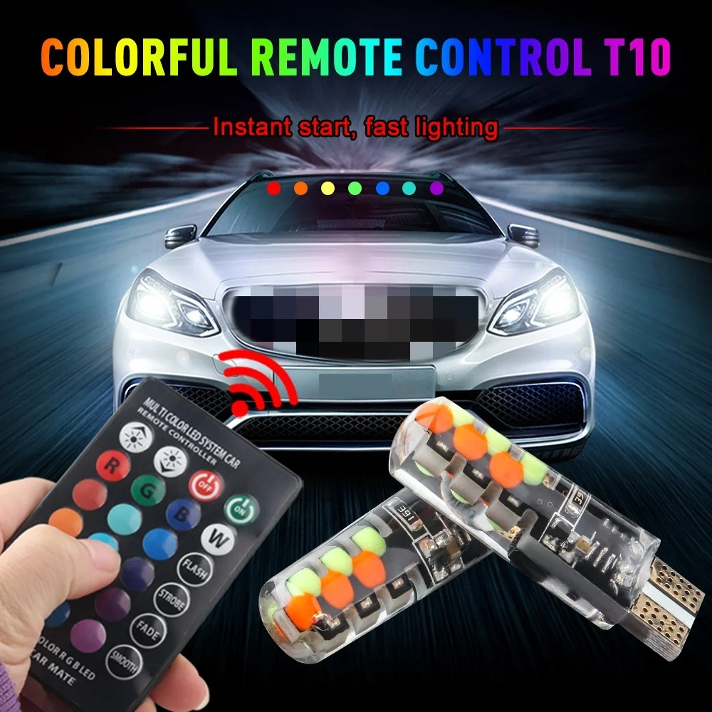 2PCS T10 With Control RGB Multi Color Dome Reading Light COB T10 W5W Flashing Light Strobe Signal Lamp Bulbs Car Accessories