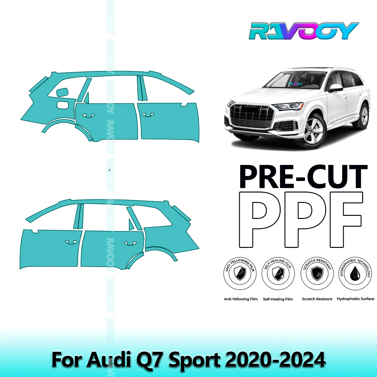 

For Audi Q7 Sport 2020-2024 8.5mil Clear Matte Pre-Cut PPF Door & A/B Pillar Kit TPU Paint Protection Film Set