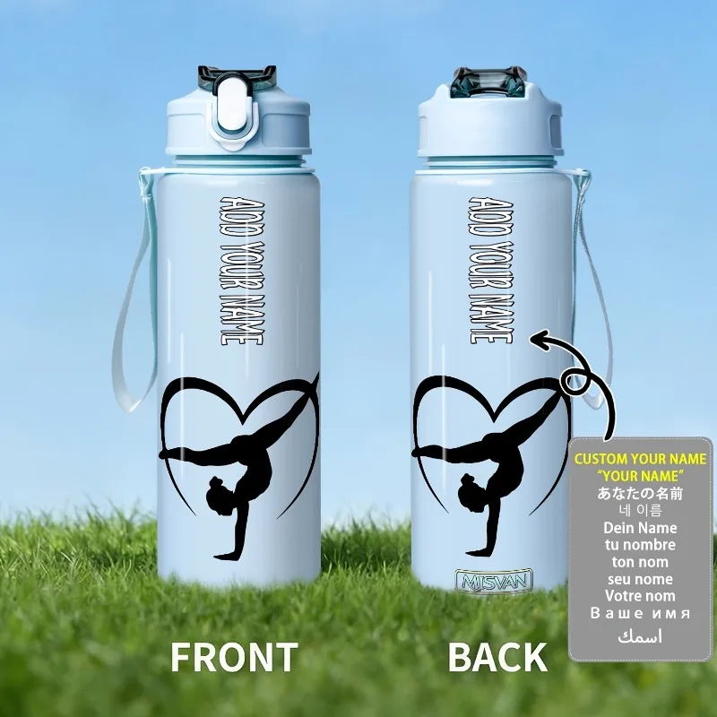 750ml Custom Name Gymnastics Girl Heart Silhouette Leakproof Flip Cover Water Bottle for Sports Office Daily Perfect Holiday Gif