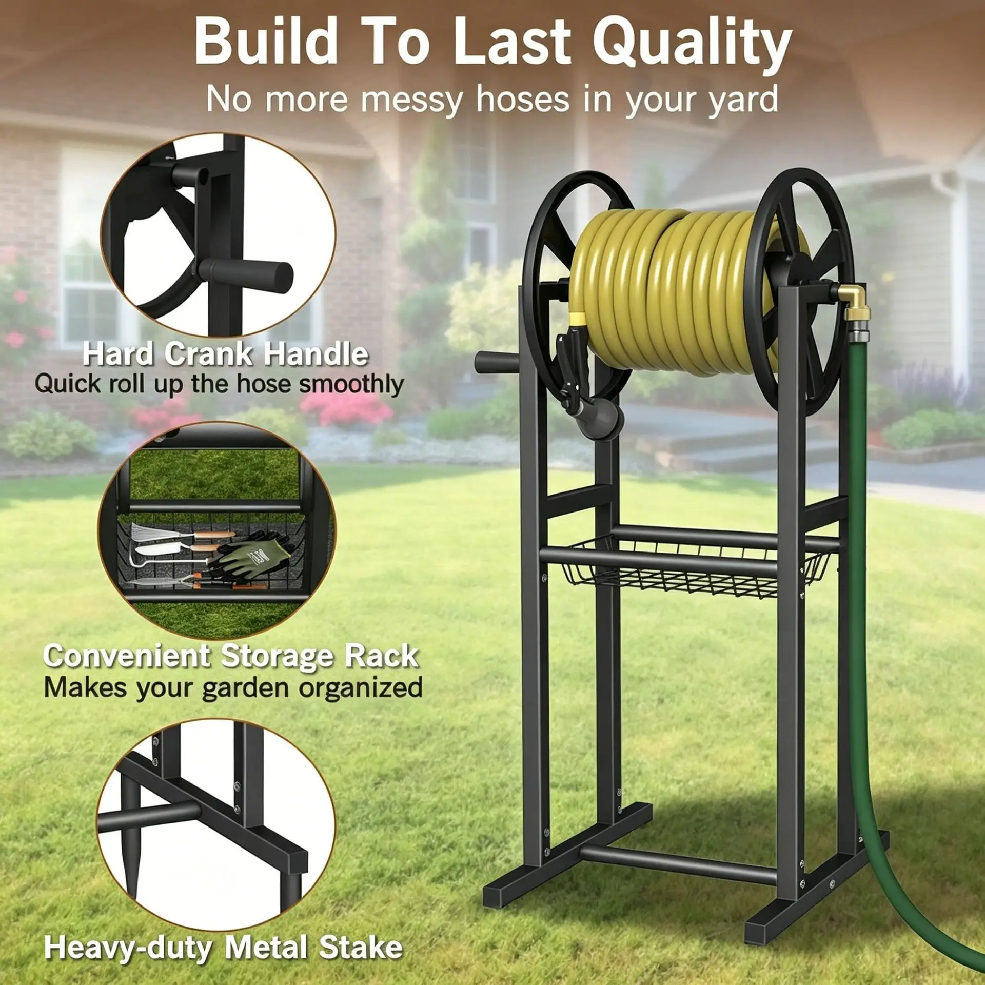 Hose Reel Holder Vertical Water Hose Holder with Storage Rack