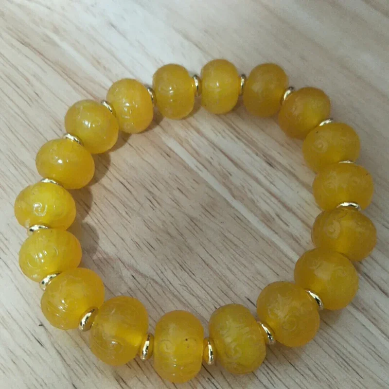 Natural Yellow Agate Fret Abacus Bead Jade Bracelet Jewellery Lucky Exorcise Evil Spirits Auspicious Amulet Fine Jade Jewelry