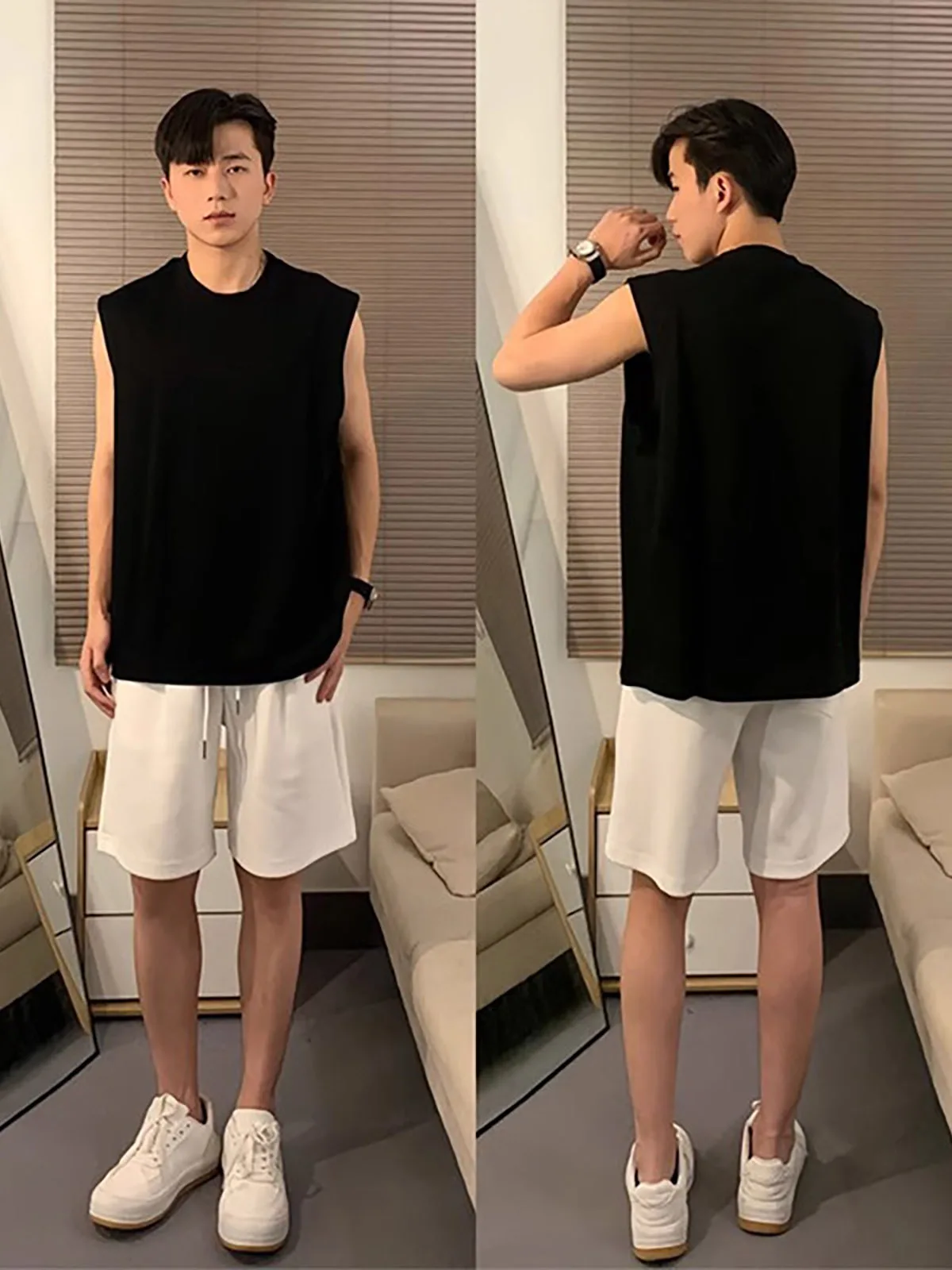 Black Small Collar Cool Sensation Sweat Vest Men Breathable Simple Outdoor Wear Sleeveless T-Shirt Basketball Fitness Sports