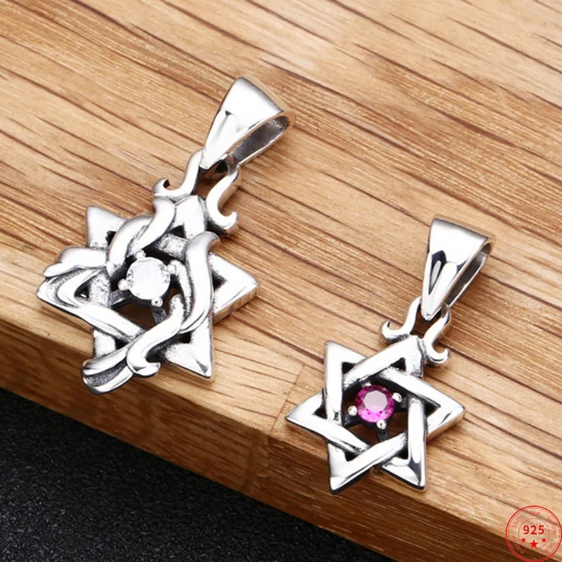 Genuine S925 Sterling Silver Pendants for Women Men New Fashion Eternal Rattan Hexagram-star Zircon Punk Jewelry Wholesale