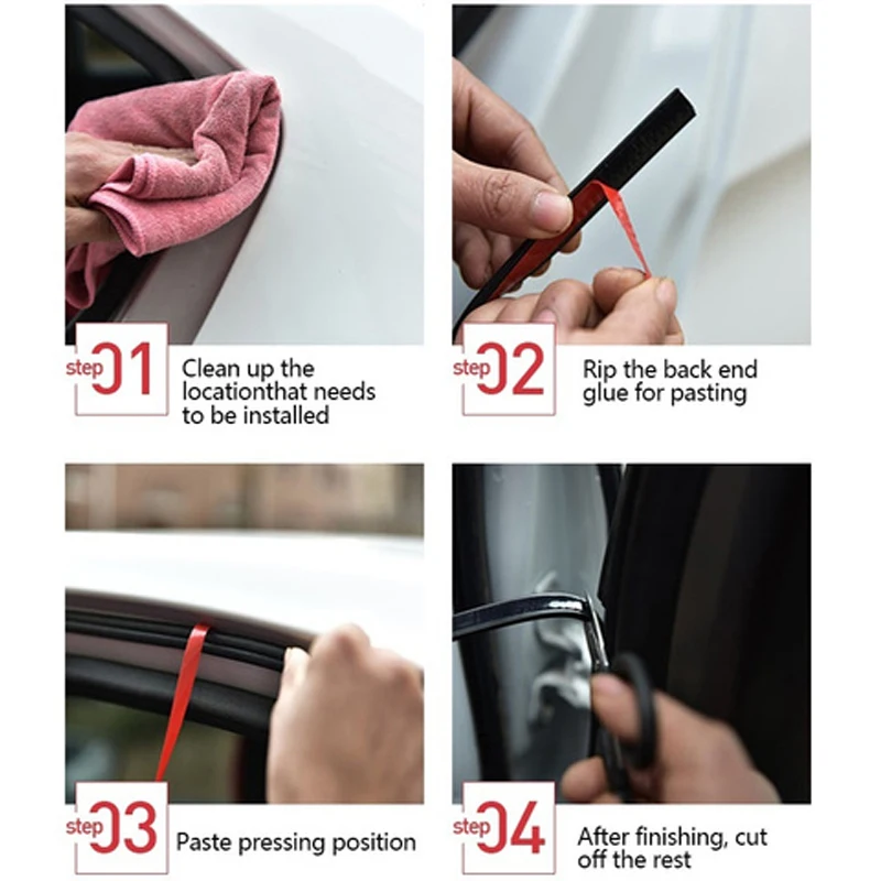 10M Car Door Sealing Strip Protective Moulding Trim Soundproof Seal Strip Double Layer Rubber Weatherstrip Auto Accessories